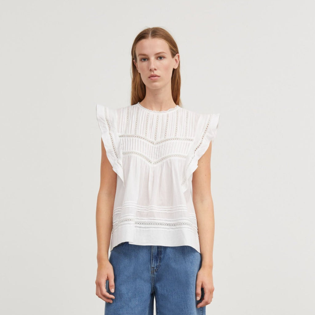 white cotton broderie ruffle Mirabelle blouse top by Skall Studio