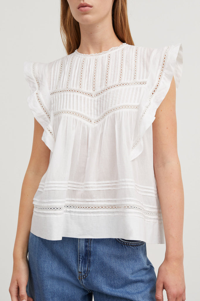 white cotton broderie ruffle Mirabelle blouse top by Skall Studio