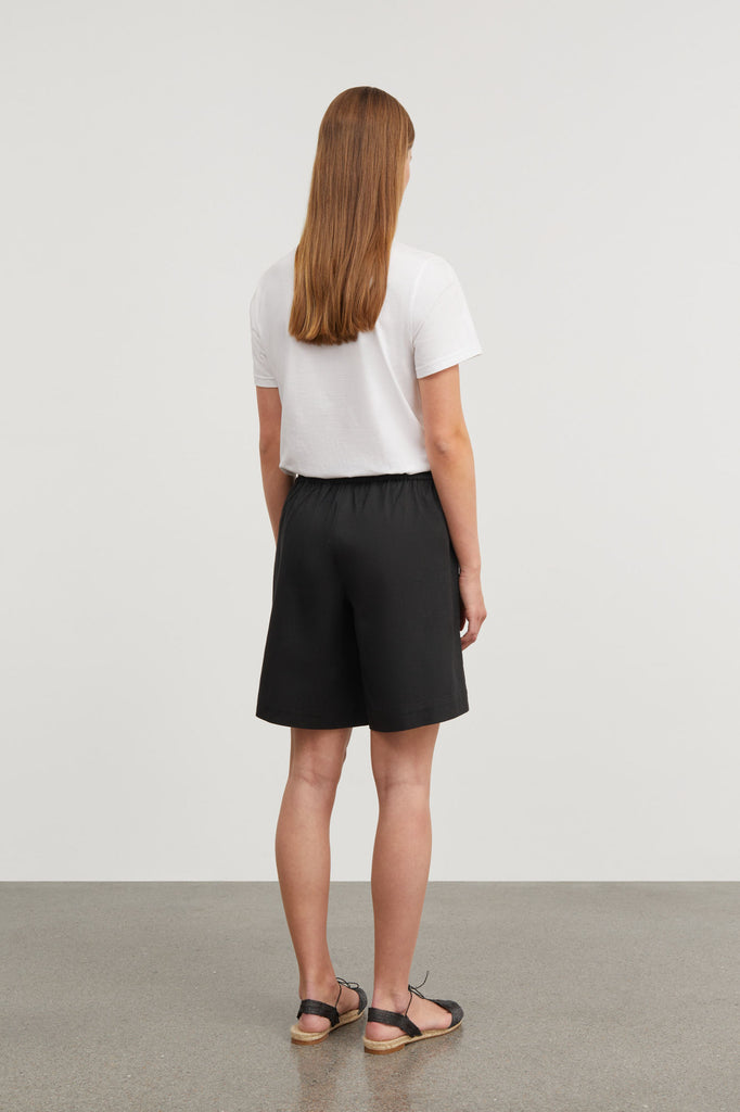 black cotton twill Somerville long knee length shorts by Skall Studio