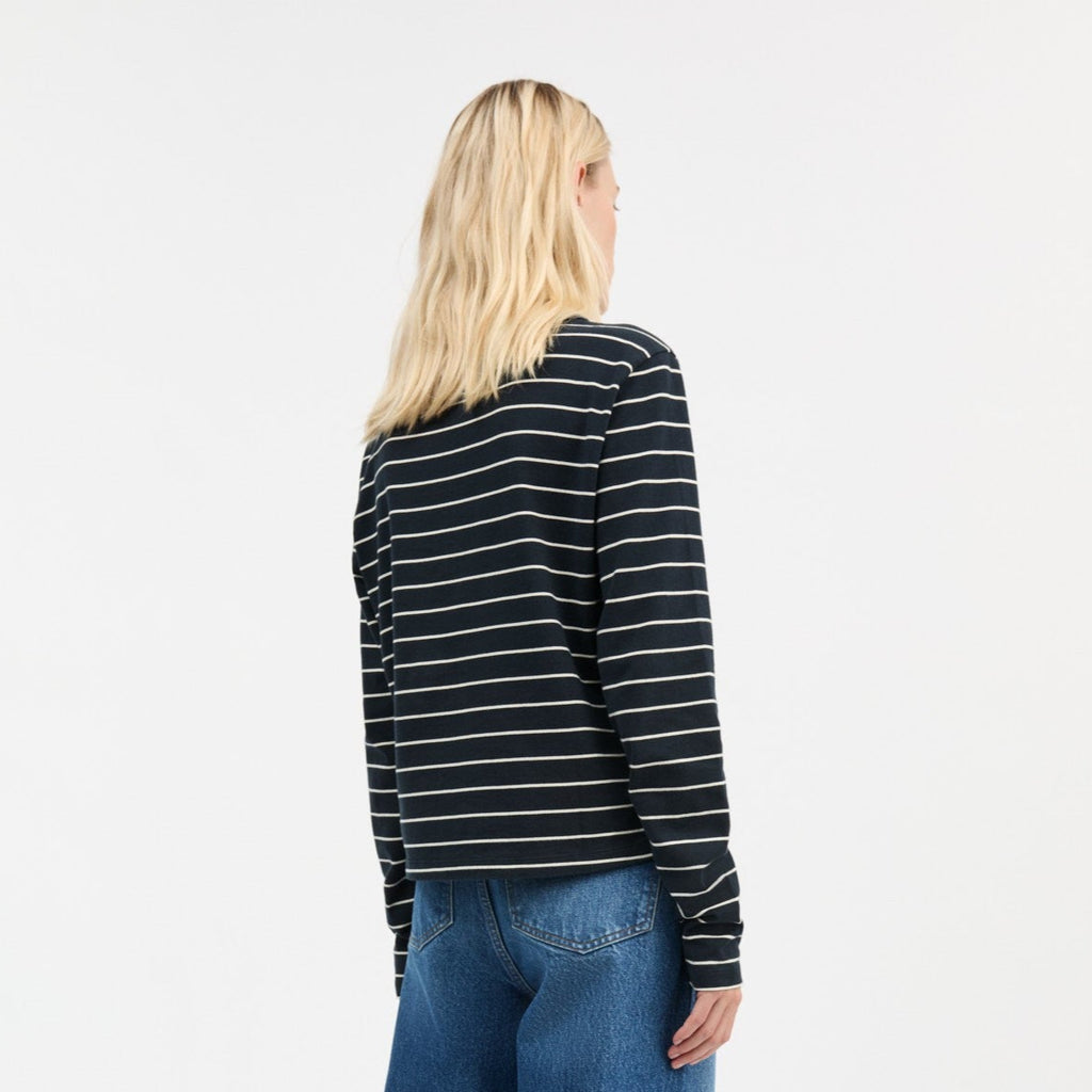 SKALL STUDIO Loui long sleeve top navy blue and white stripe organic cotton relaxed