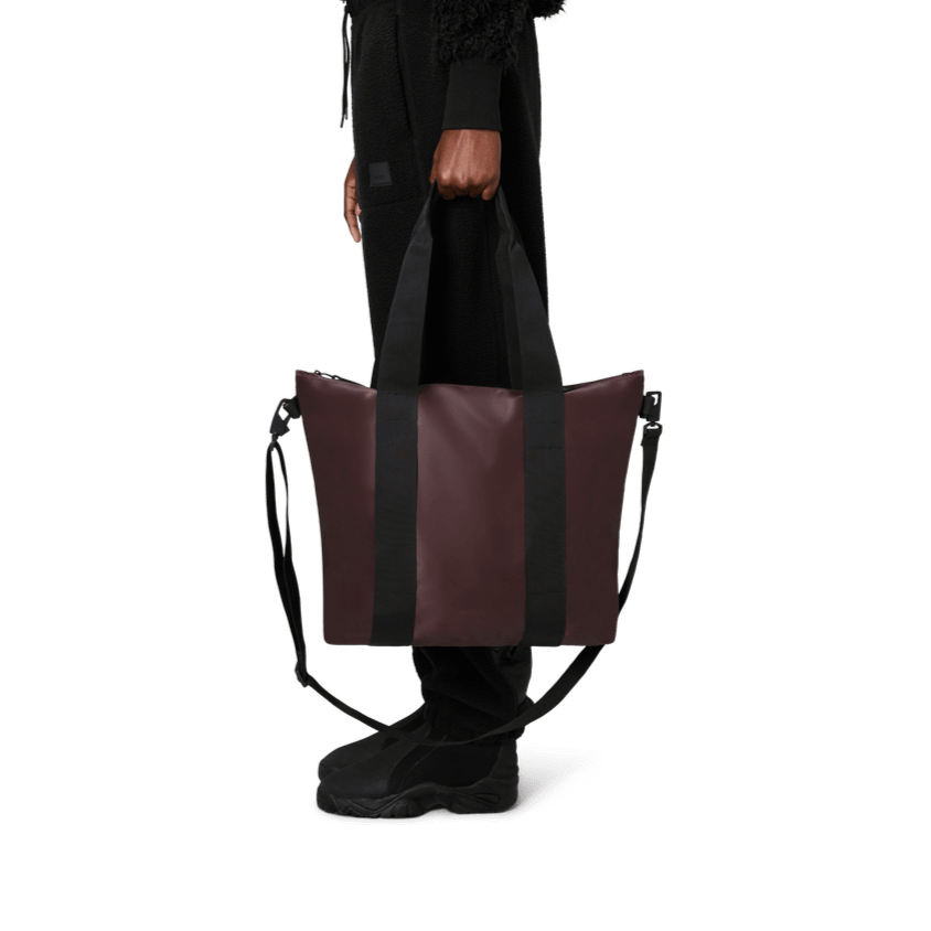 Rains Tote Bag Mini waterproof depth dark burgundy red shoulder cross body bag