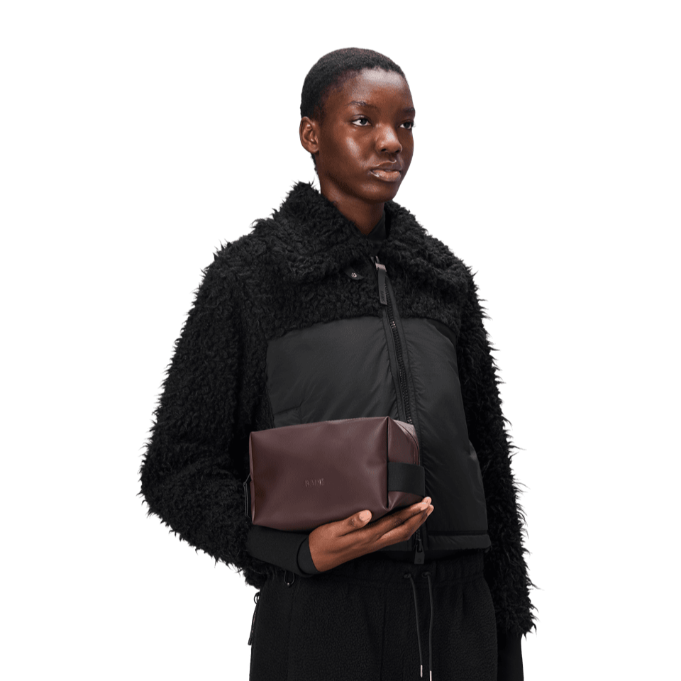 Rains Wash Bag Small waterproof toiletry cosmetic make up bag depth dark red burgundy