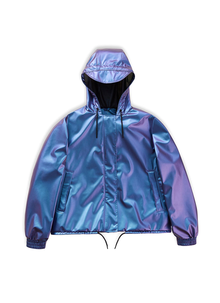 petrol laser blue cropped string waterproof jacket with hood by Rains