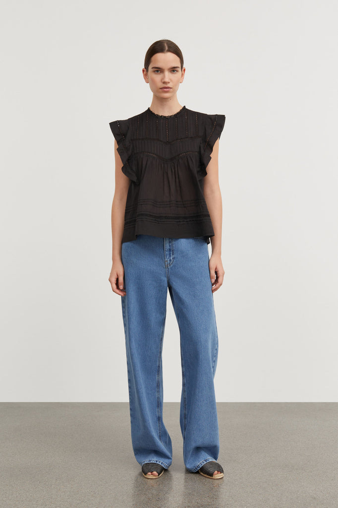 black cotton ruffle Mirabelle blouse top by Skall Studio