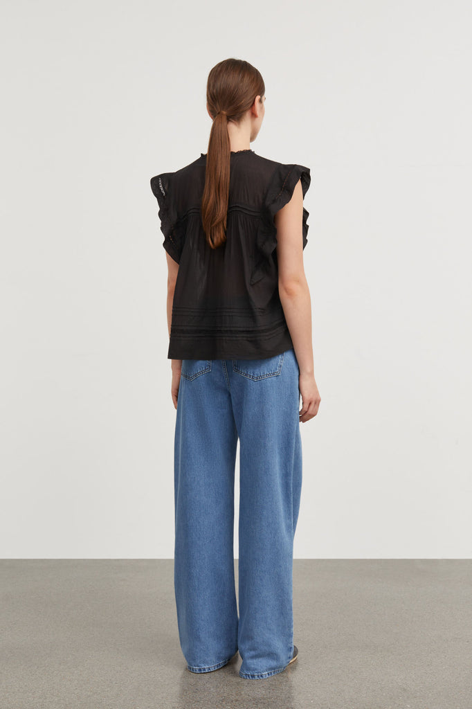 black cotton ruffle Mirabelle blouse top by Skall Studio