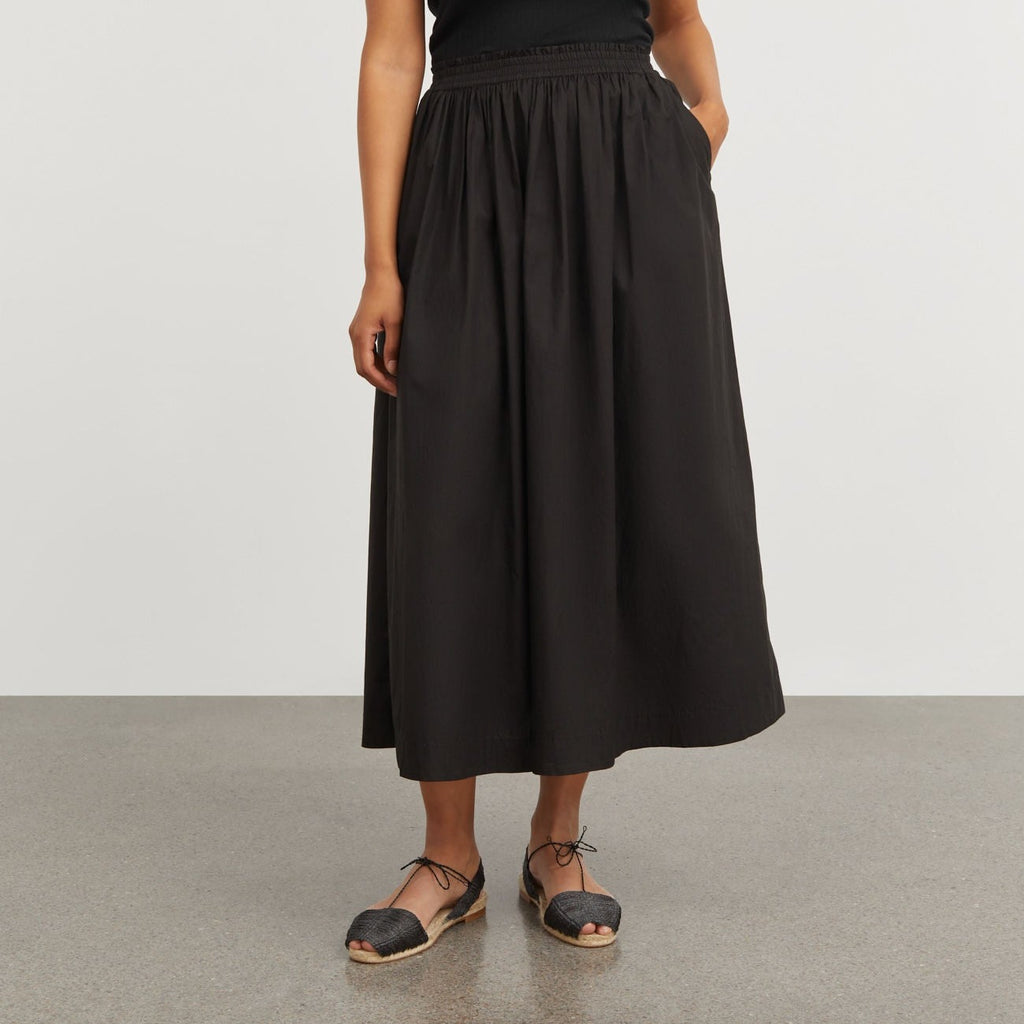 black cotton pull on Dagny skirt with elastic waist by Skall Studio