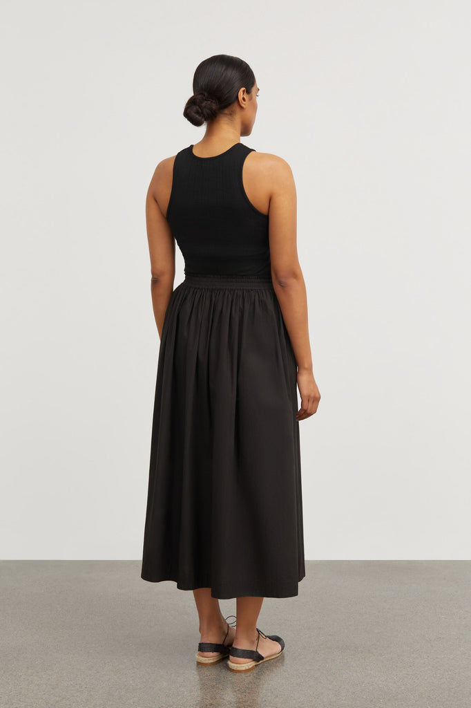 black cotton pull on Dagny skirt with elastic waist by Skall Studio