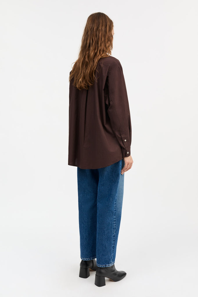 skall studio oversized button down edgar shirt dark chocolate brown