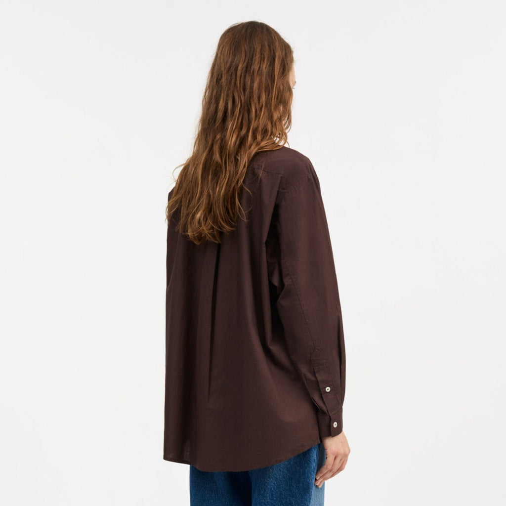 skall studio oversized button down edgar shirt dark chocolate brown