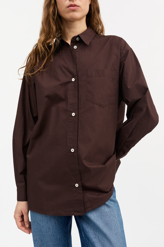 skall studio oversized button down edgar shirt dark chocolate brown