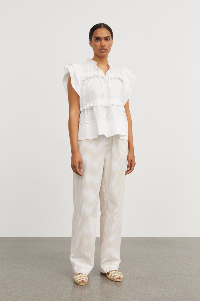 white ruffle short sleeve Gaya blouse top by Skall Studio