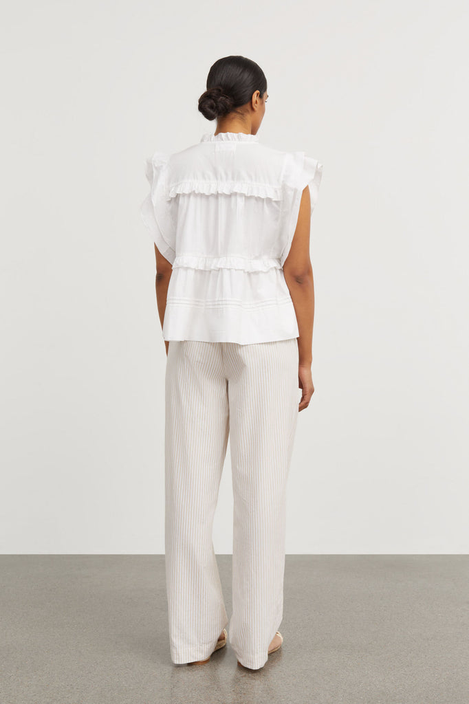 white ruffle short sleeve Gaya blouse top by Skall Studio