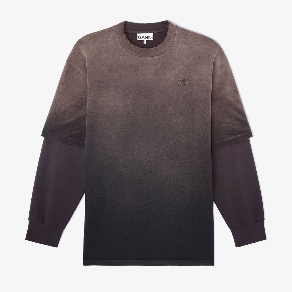 Heavy cotton double-layer long-sleeve t-shirt in washed effect colour phantom by GANNI