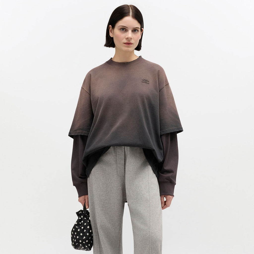 Heavy cotton double-layer long-sleeve t-shirt in washed effect colour phantom by GANNI