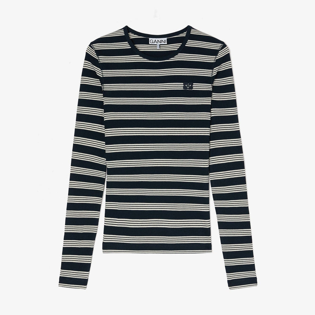 SOFT COTTON RIB LONG SLEEVE T-SHIRT sky captain navy blue white stripe