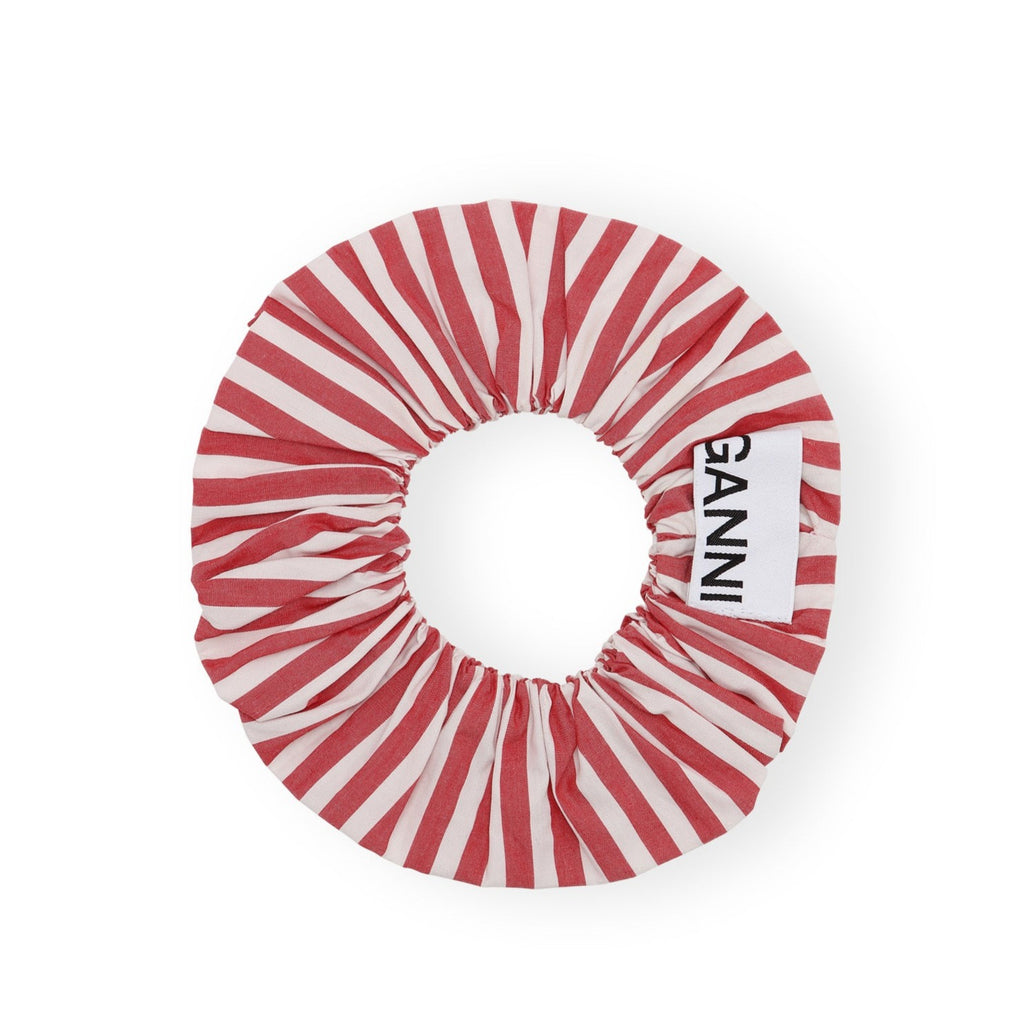 ganni red stripe cotton scrunchie