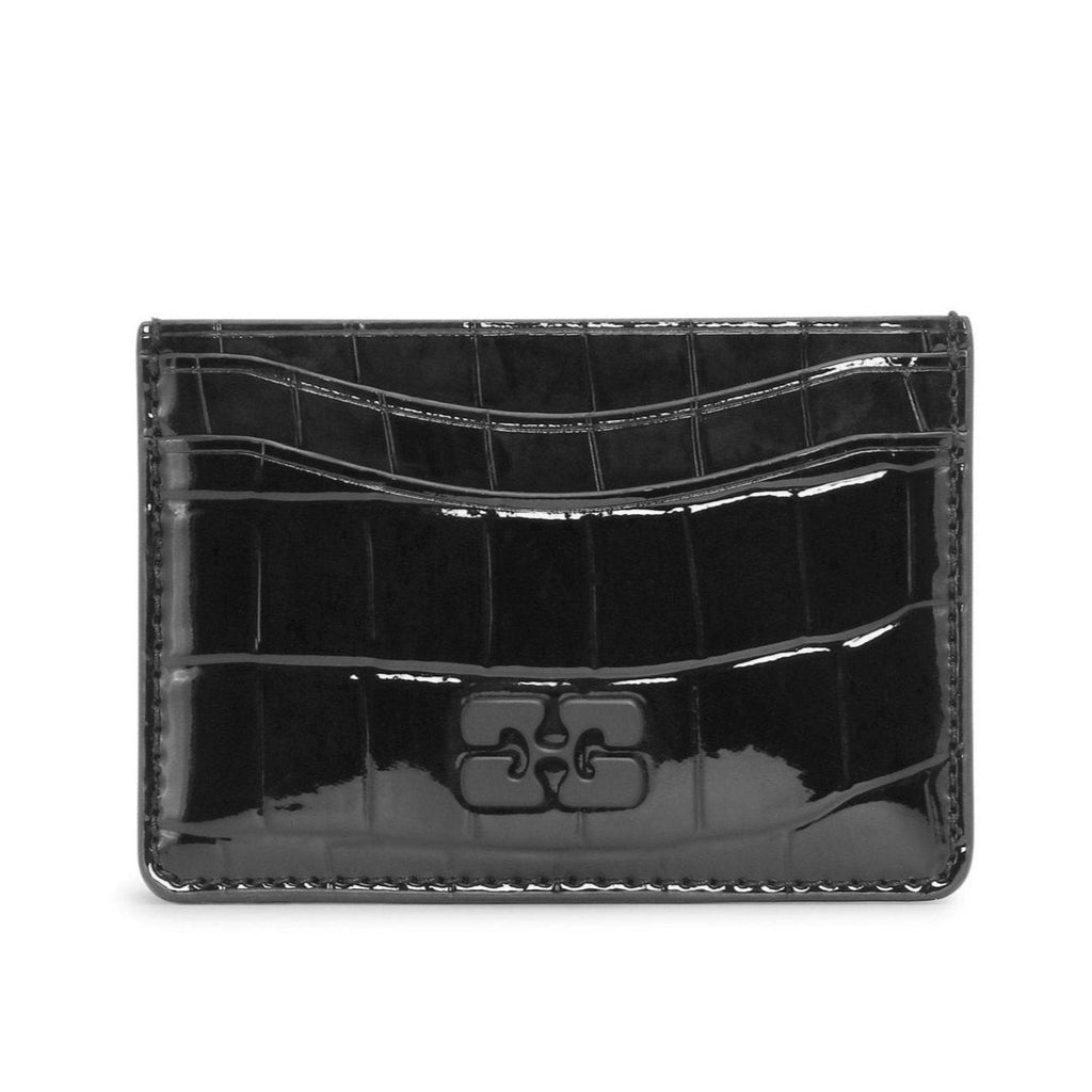 ganni bou card holder black patent croc