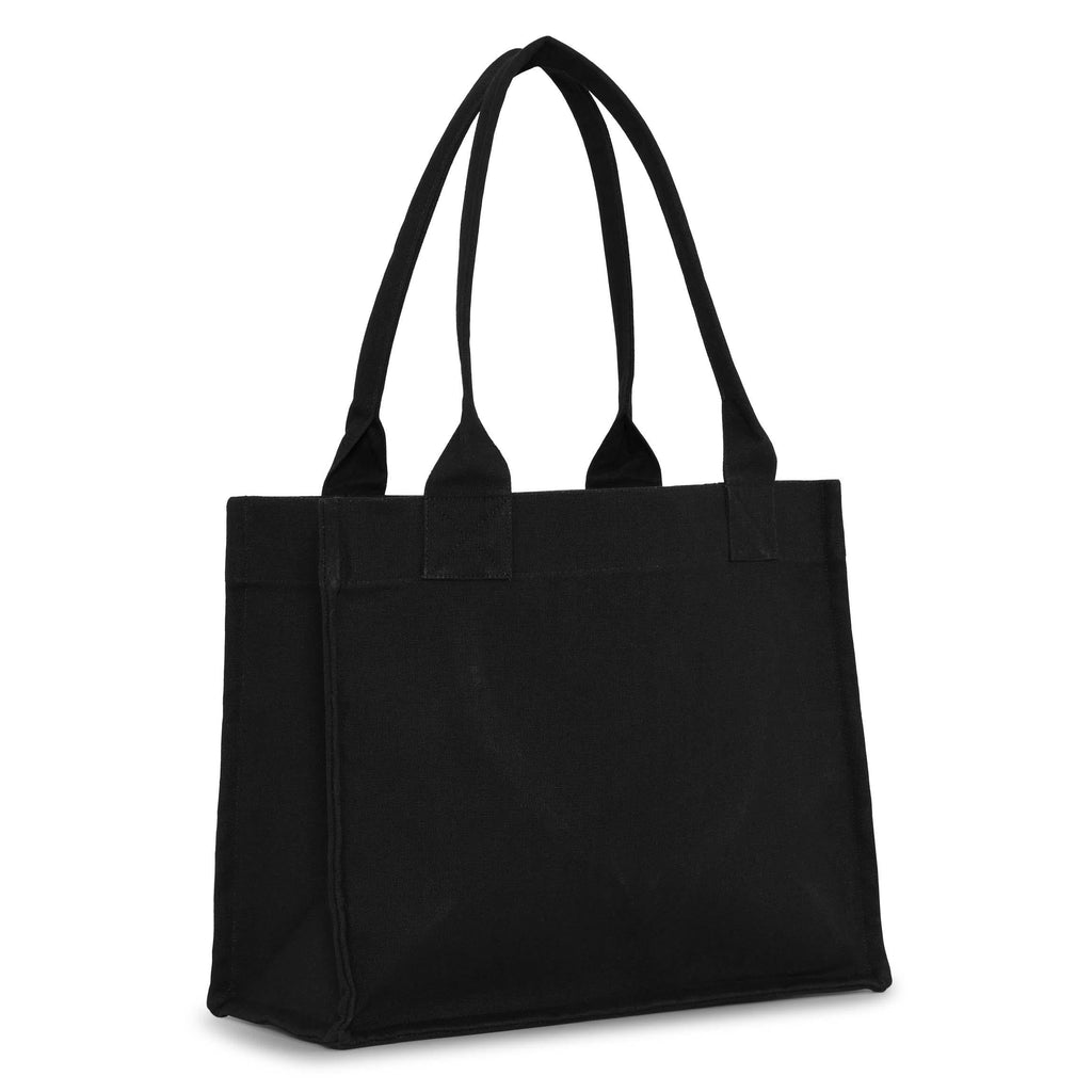 ganni tote bag black phantom white logo have a nice day! please recycle