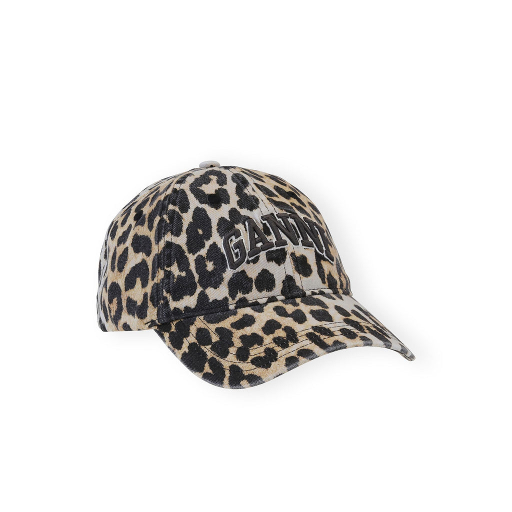GANNI leopard print cap sun hat letter patches logo