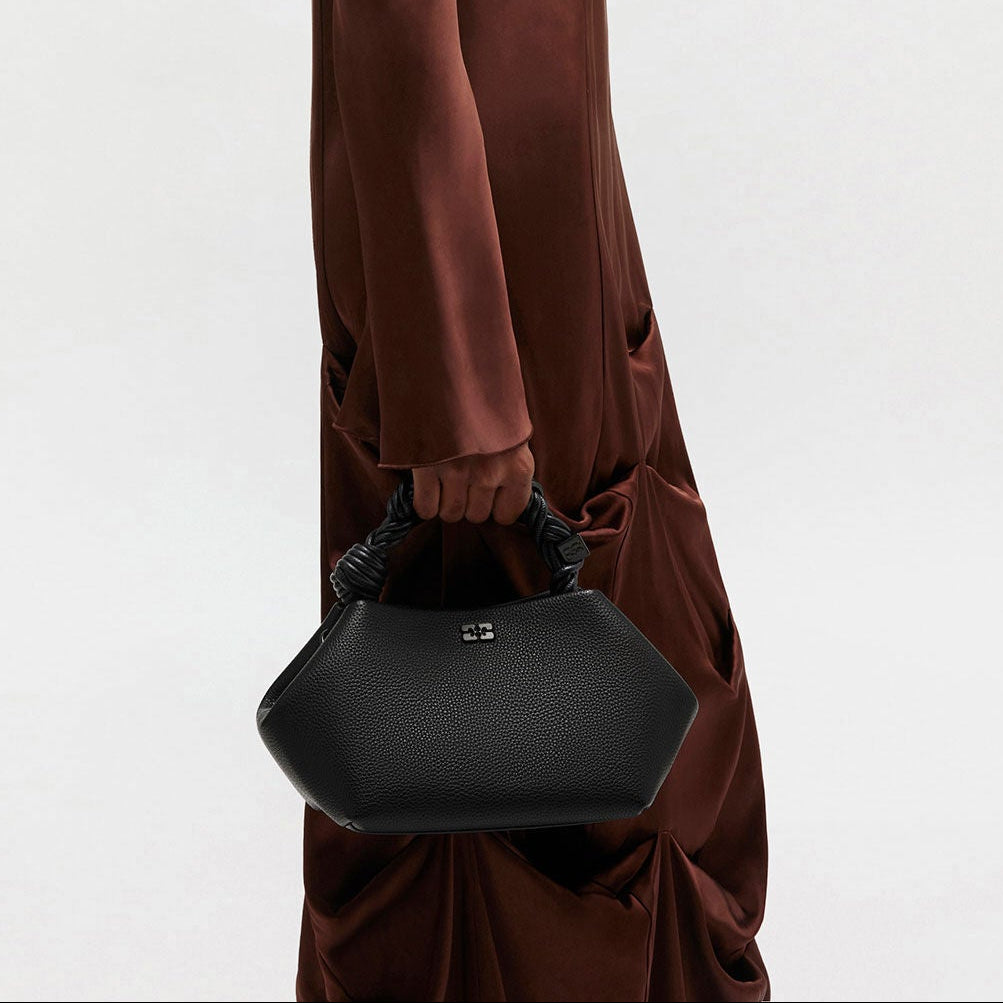 GANNI small bou handbag top handle cross body black grained finish