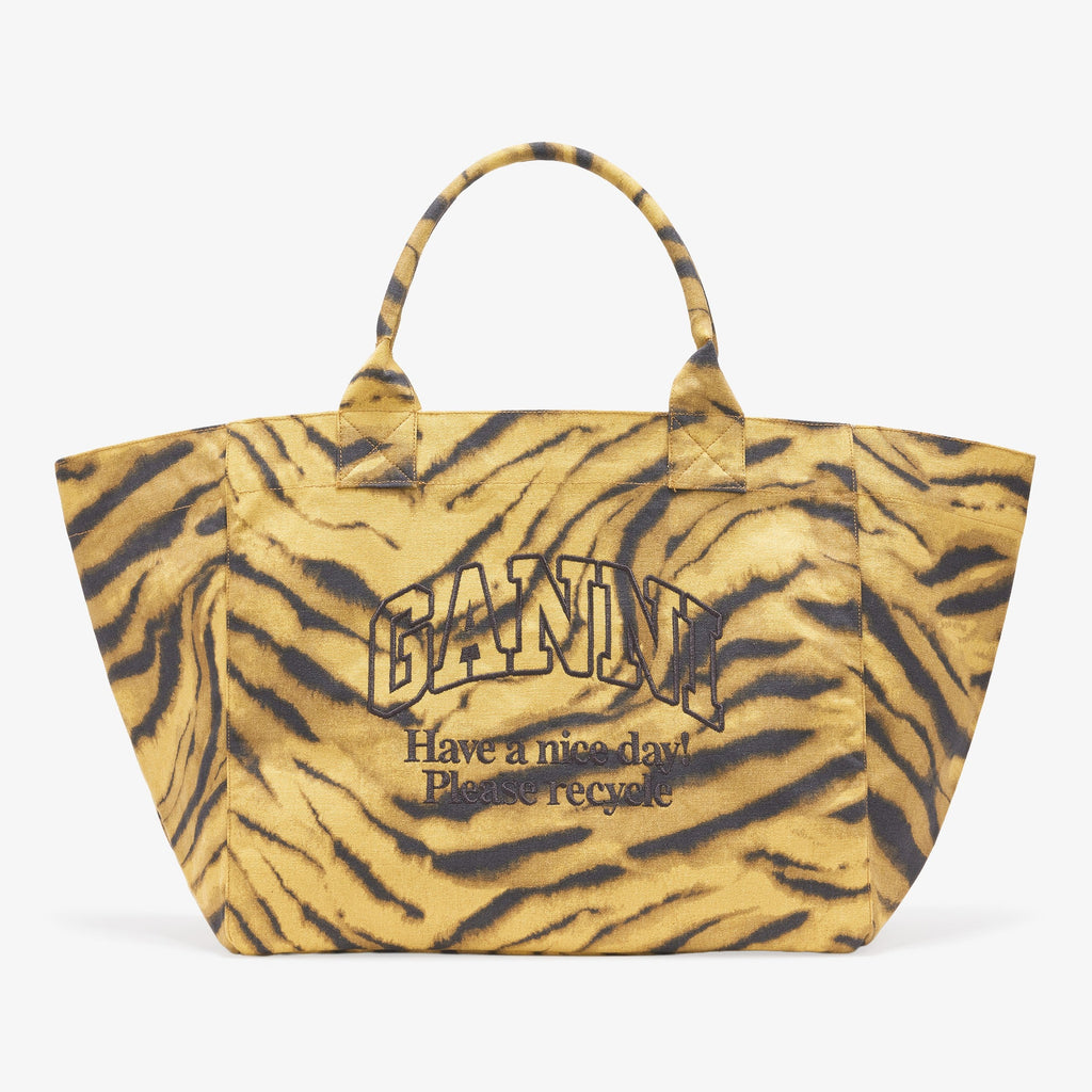 GANNI Oversized XXL yellow and black Zebra tiger Print Tote Bag cotton