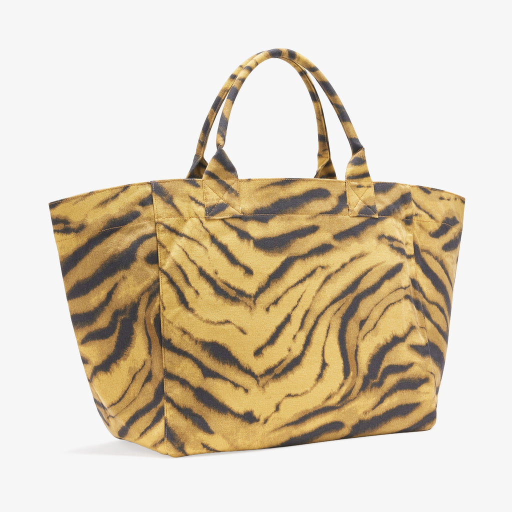 GANNI Oversized XXL yellow and black Zebra tiger Print Tote Bag cotton