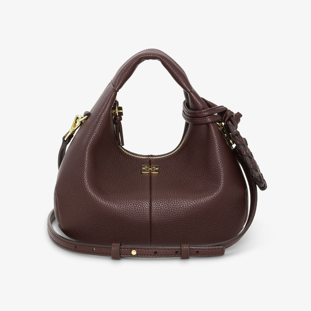 GANNI mini Hobo top handle handbag in grained chicory brown finish