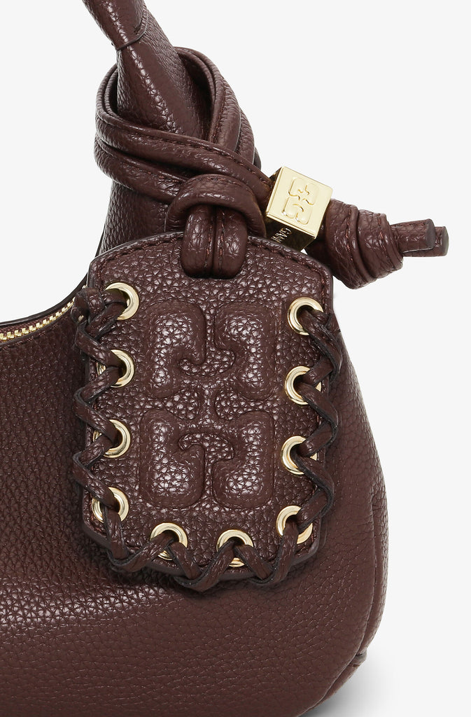 GANNI mini Hobo top handle handbag in grained chicory brown finish