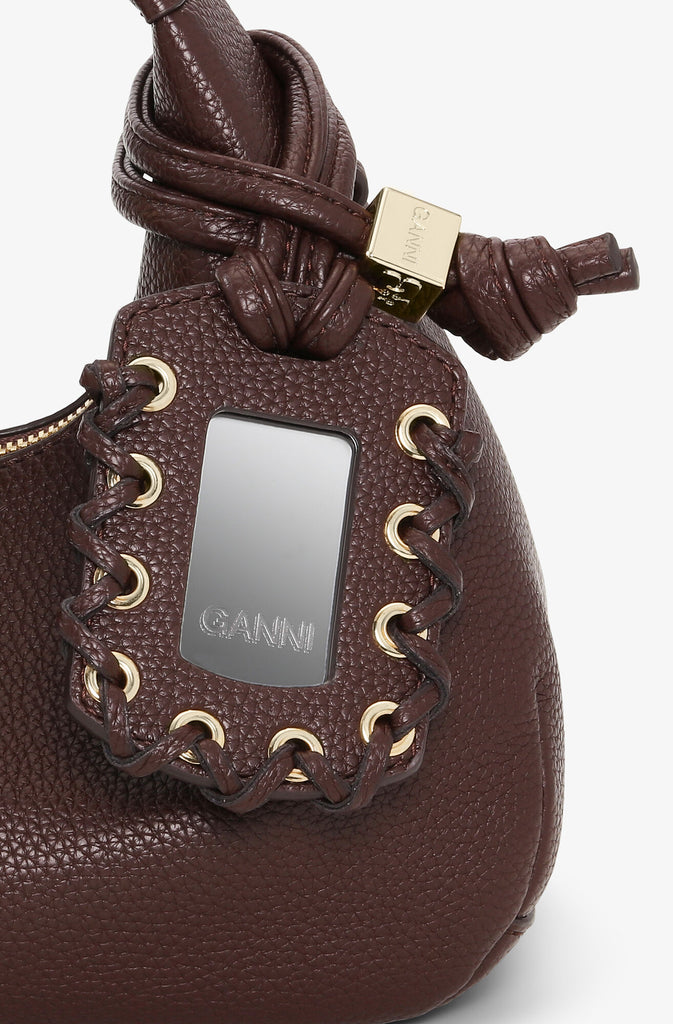GANNI mini Hobo top handle handbag in grained chicory brown finish