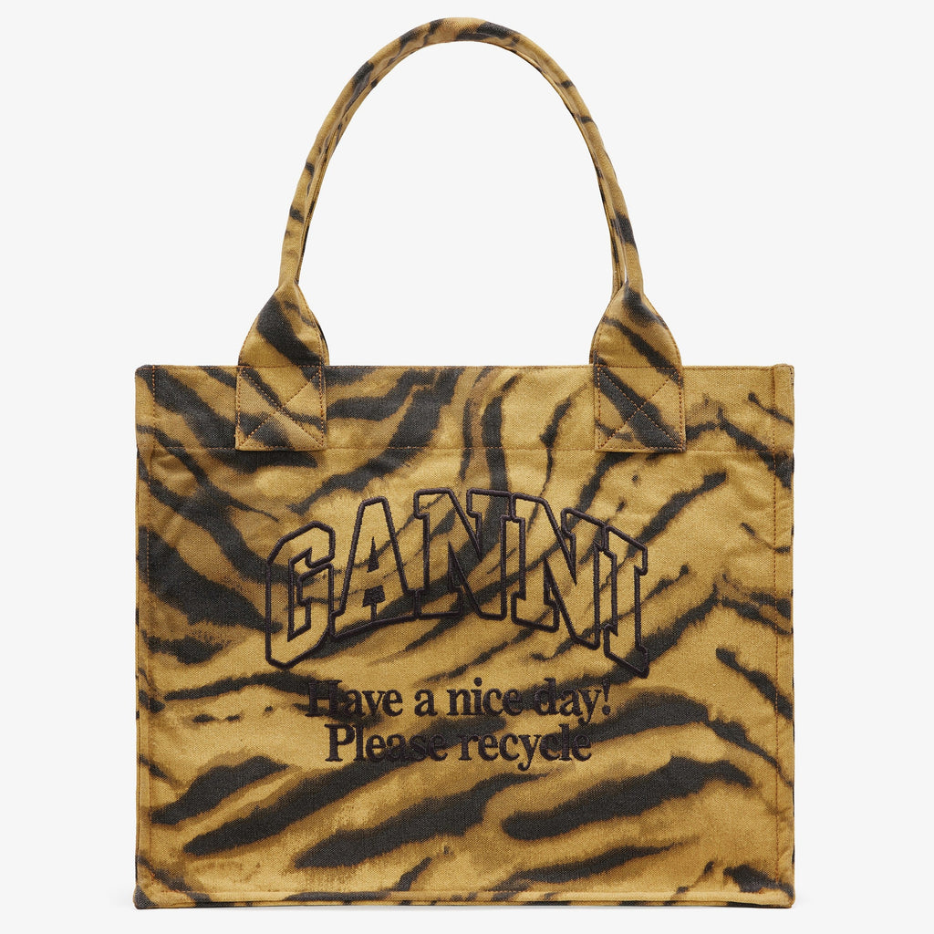 GANNI zebra print tote bag yellow black zebra tiger print cotton logo
