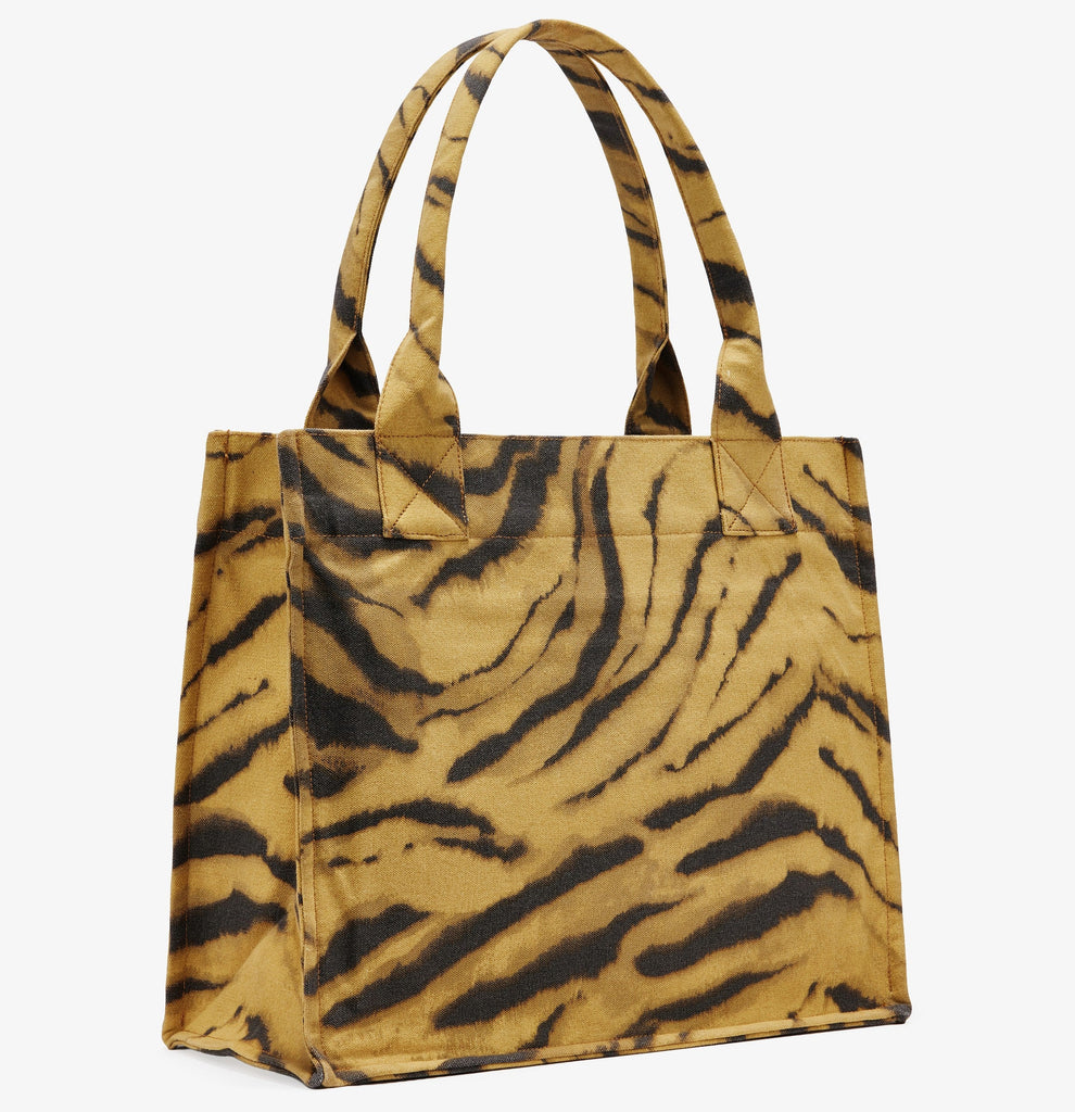GANNI zebra print tote bag yellow black zebra tiger print cotton logo