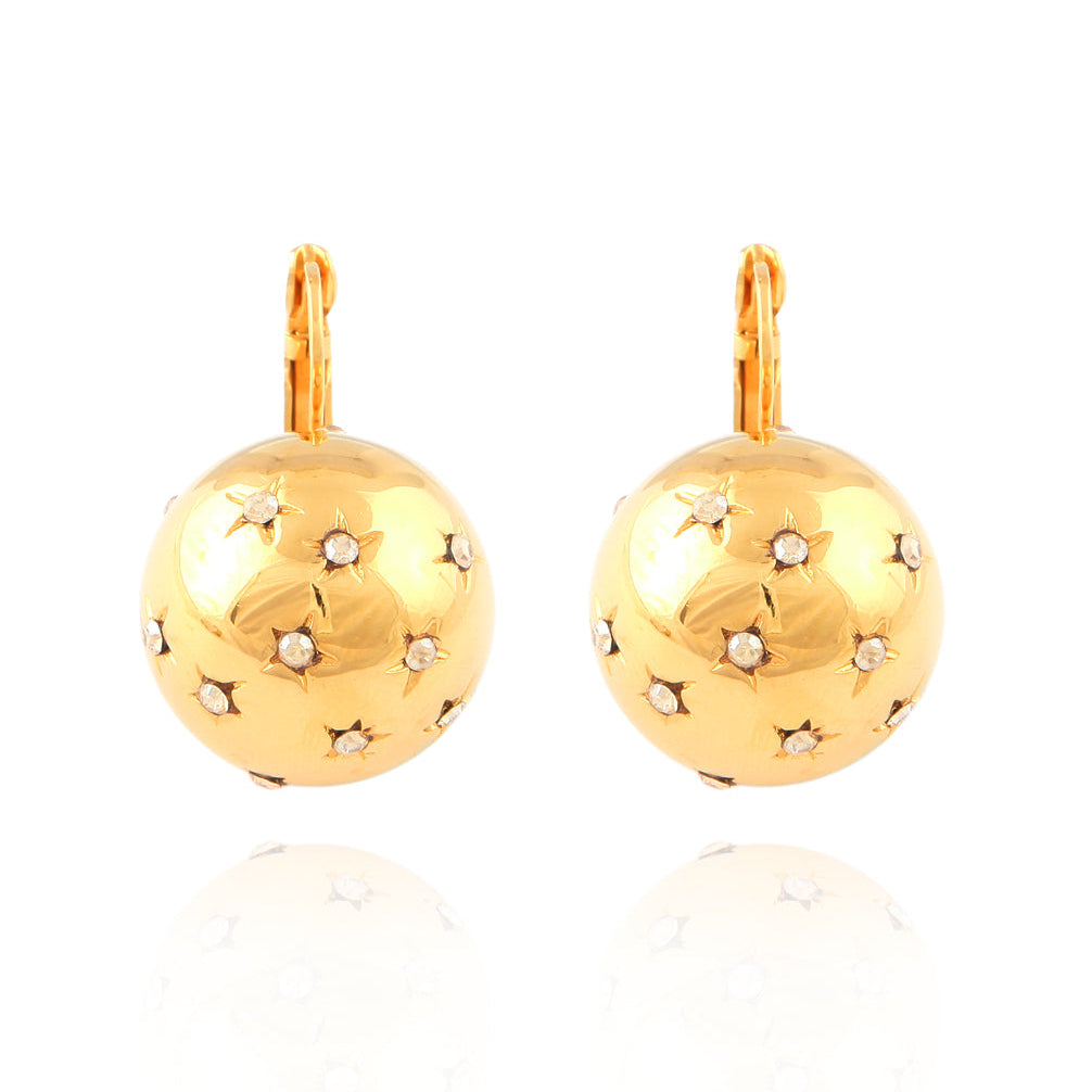 The Comète drop earrings by Gas Bijoux in gold with swarovski crystal rhinestones