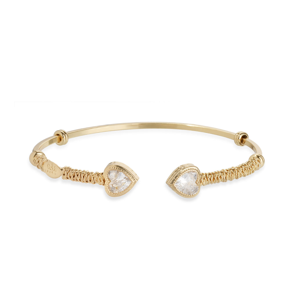 The Duality Amore gold crystal heart open bangle bracelet by Gas Bijoux