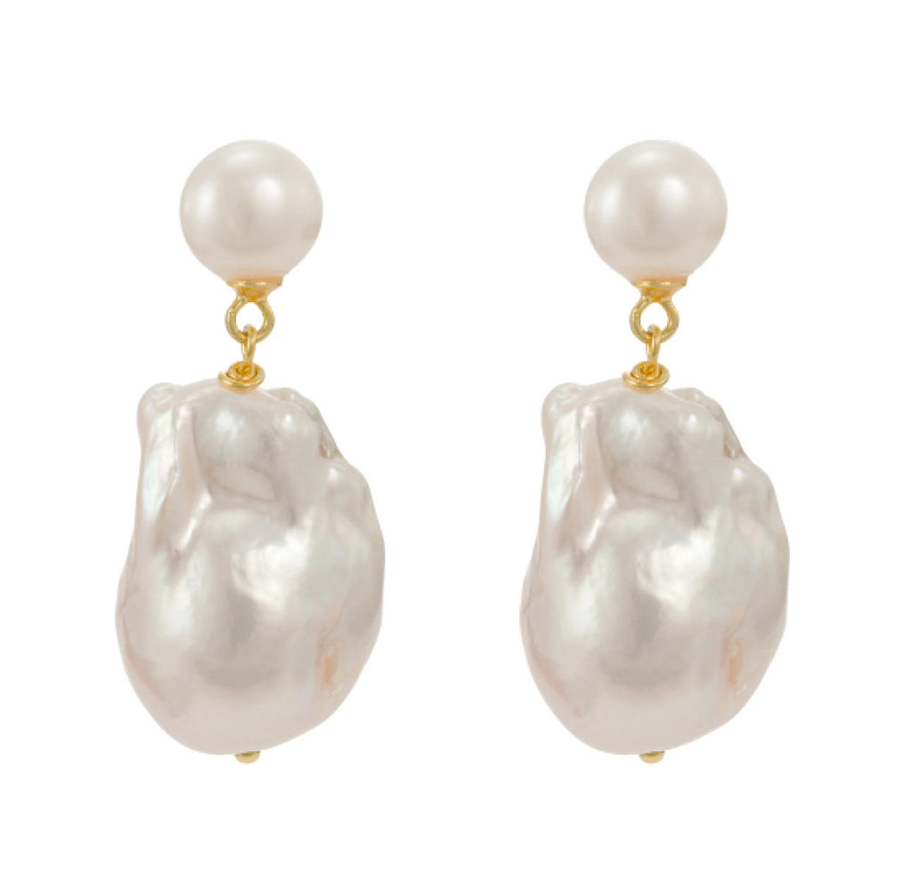 bell double drop baroque pearl earrings by Home of Hai