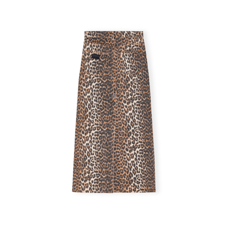 leopard print denim maxi skirt with high split by Ganni