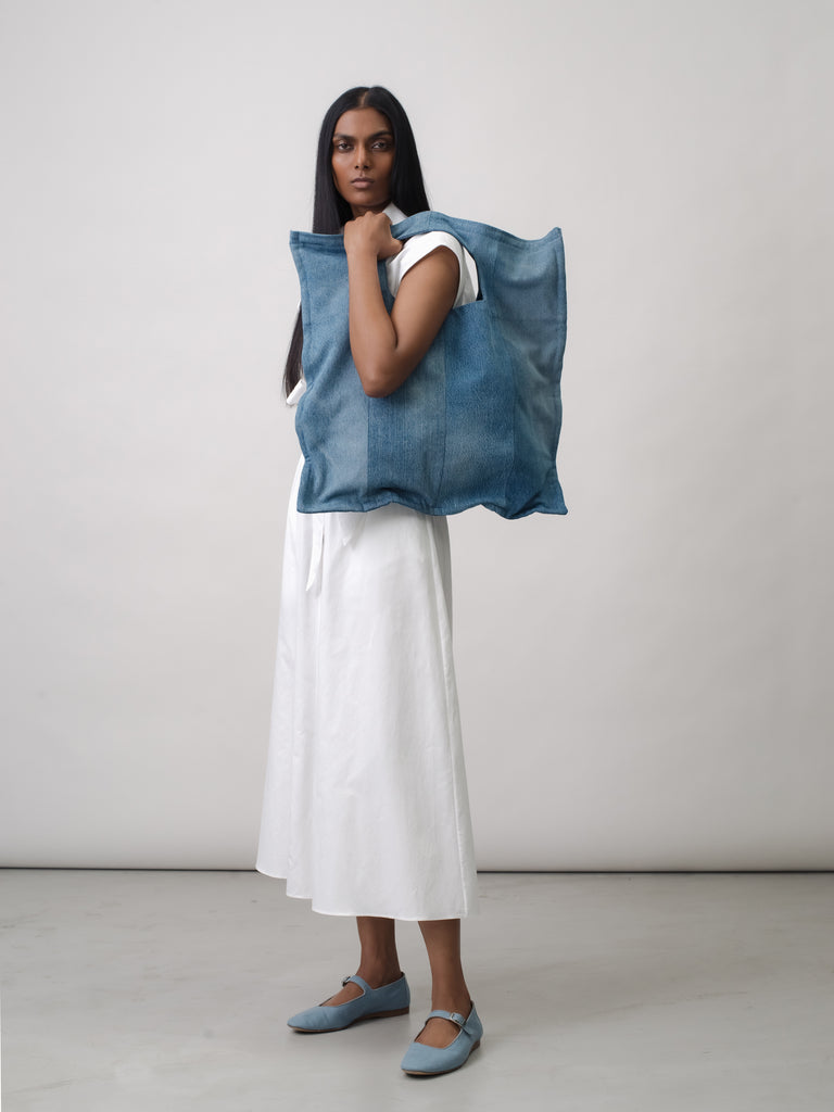 patchwork panelled blue denim tote bag by ELV Denim