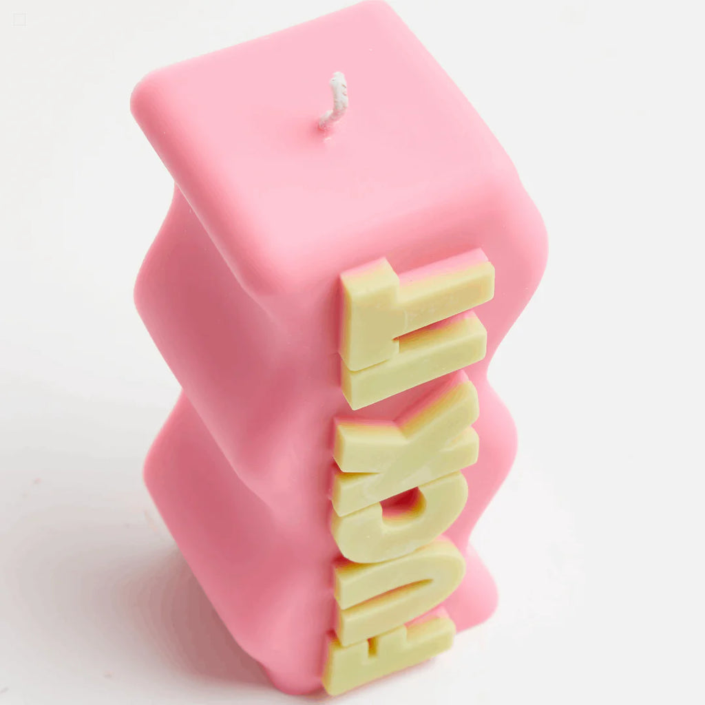 pink and yellow fuck it pillar candle by wavey casa