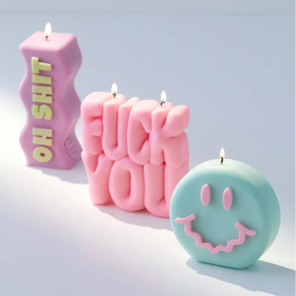 pink fuck you puffer candle by wavey casa