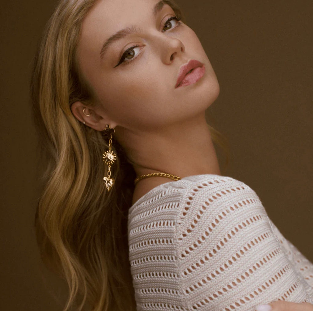 Orelia Molten Statement Charm Drop Earrings cross sun heart