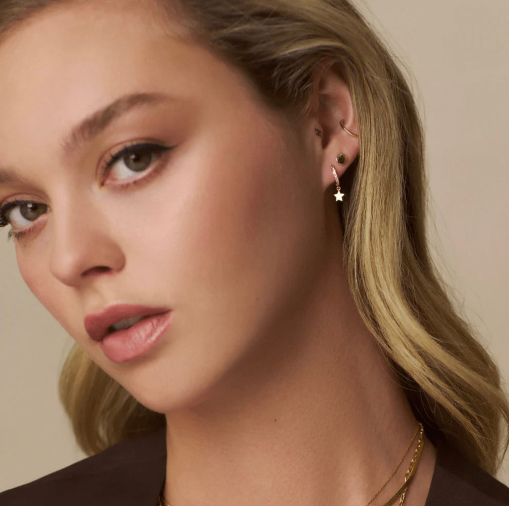 Orelia ultra-mini gold Pave Mini Micro Star charm Drop Huggie Hoops Earrings