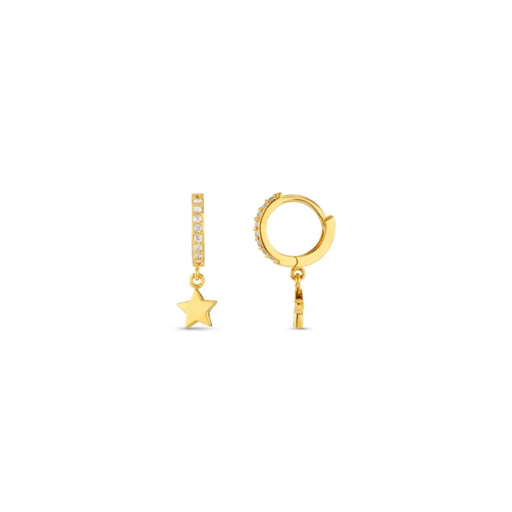 Orelia ultra-mini gold Pave Mini Micro Star charm Drop Huggie Hoops Earrings