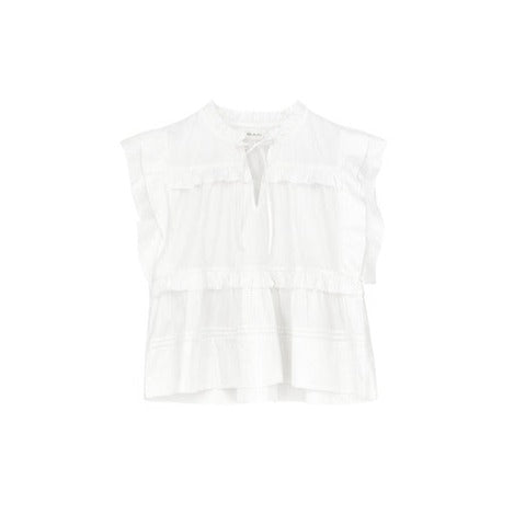 white ruffle short sleeve Gaya blouse top by Skall Studio