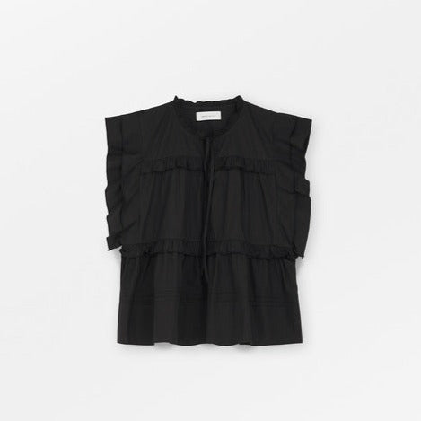 black ruffle short sleeve Gaya blouse top by Skall Studio