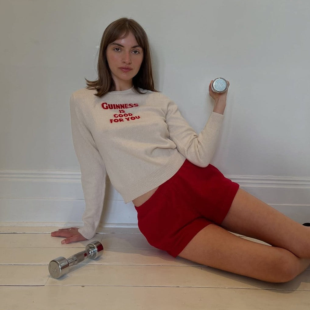 pickles knitwear guinness is good for you hand knitted jumper cream red