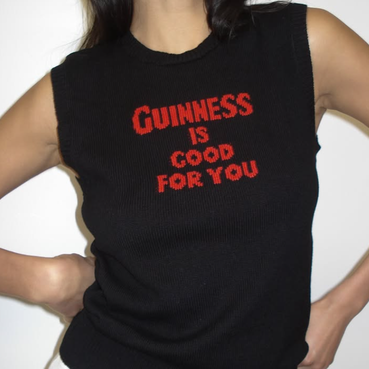 pickles knitwear guinness is good for you hand knitted vest tank black red