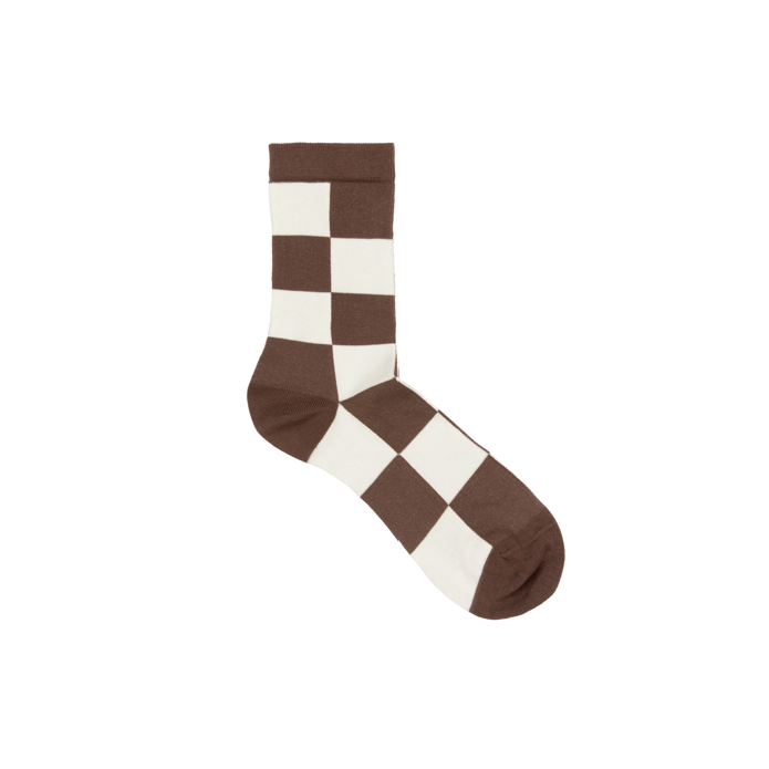 brown and white checked iggy socks by stine goya