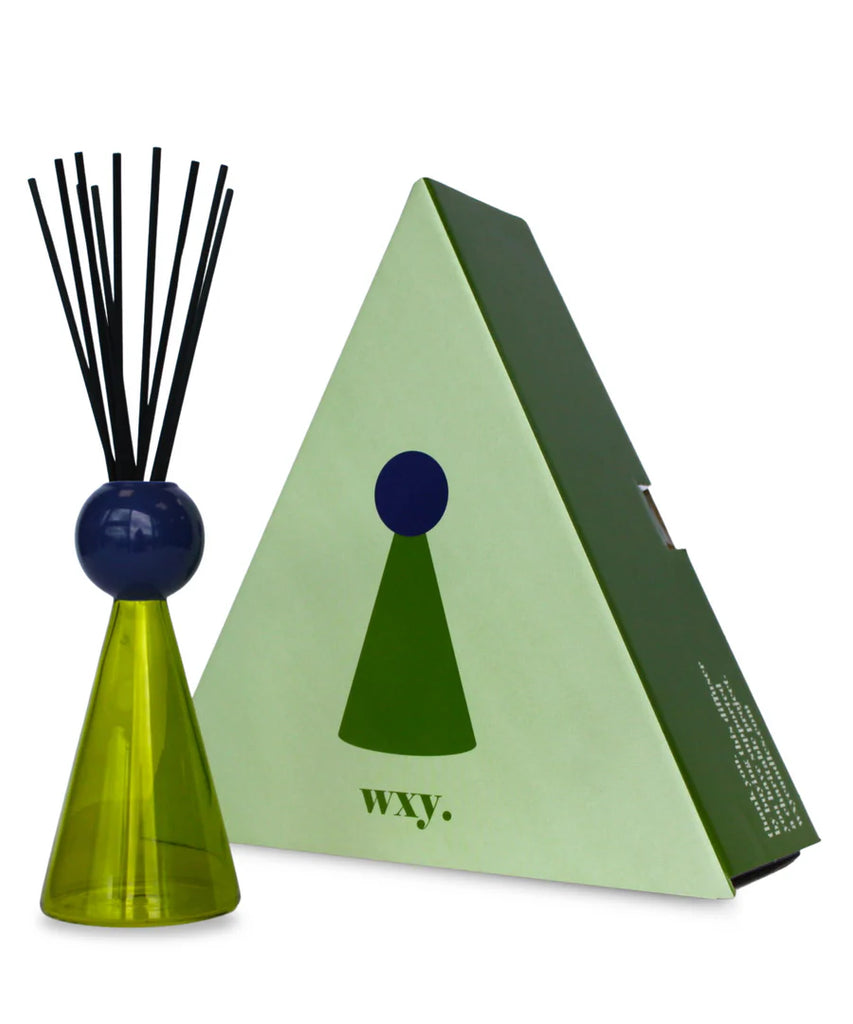 wxy DISCO DIFFUSER BASIL and SWEET LIME green and blue glass vessel