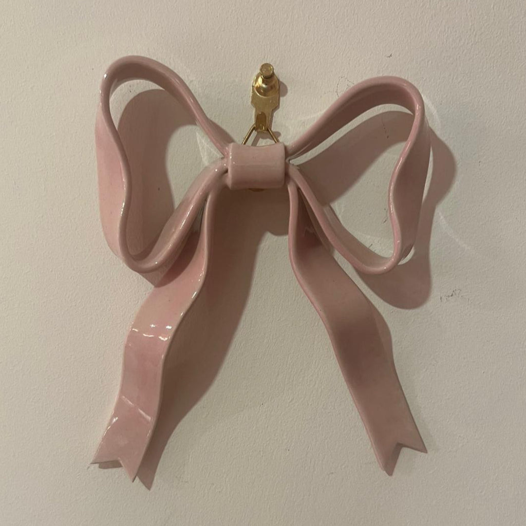 Hand made ceramic ribbon bow wall hanging decoration Superfluities pink