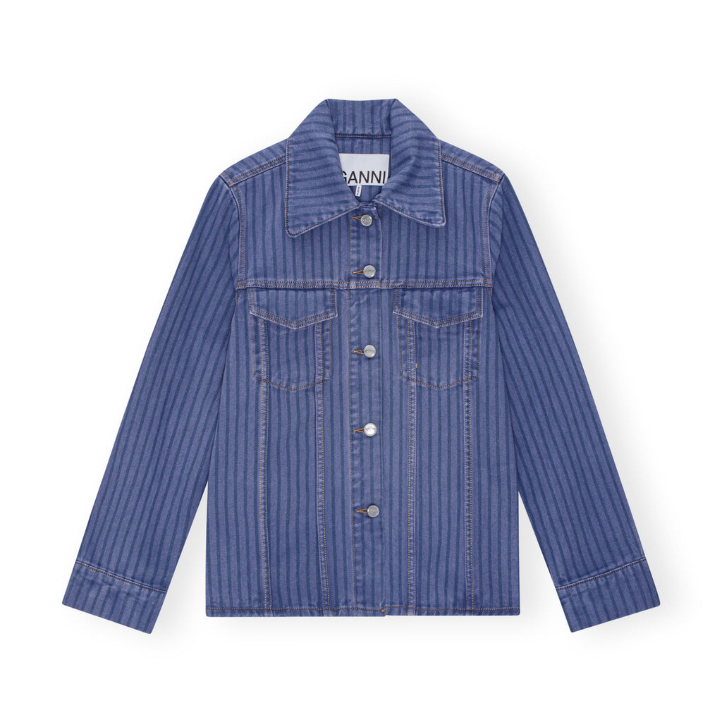 ganni overdyed stripe organic cotton denim jeans jacket shacket shirt