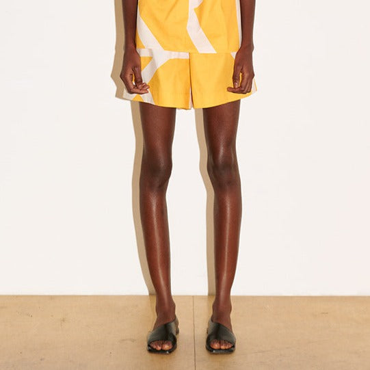 yellow orange and white printed cotton Fresno boxer pyjama shorts by Jakke